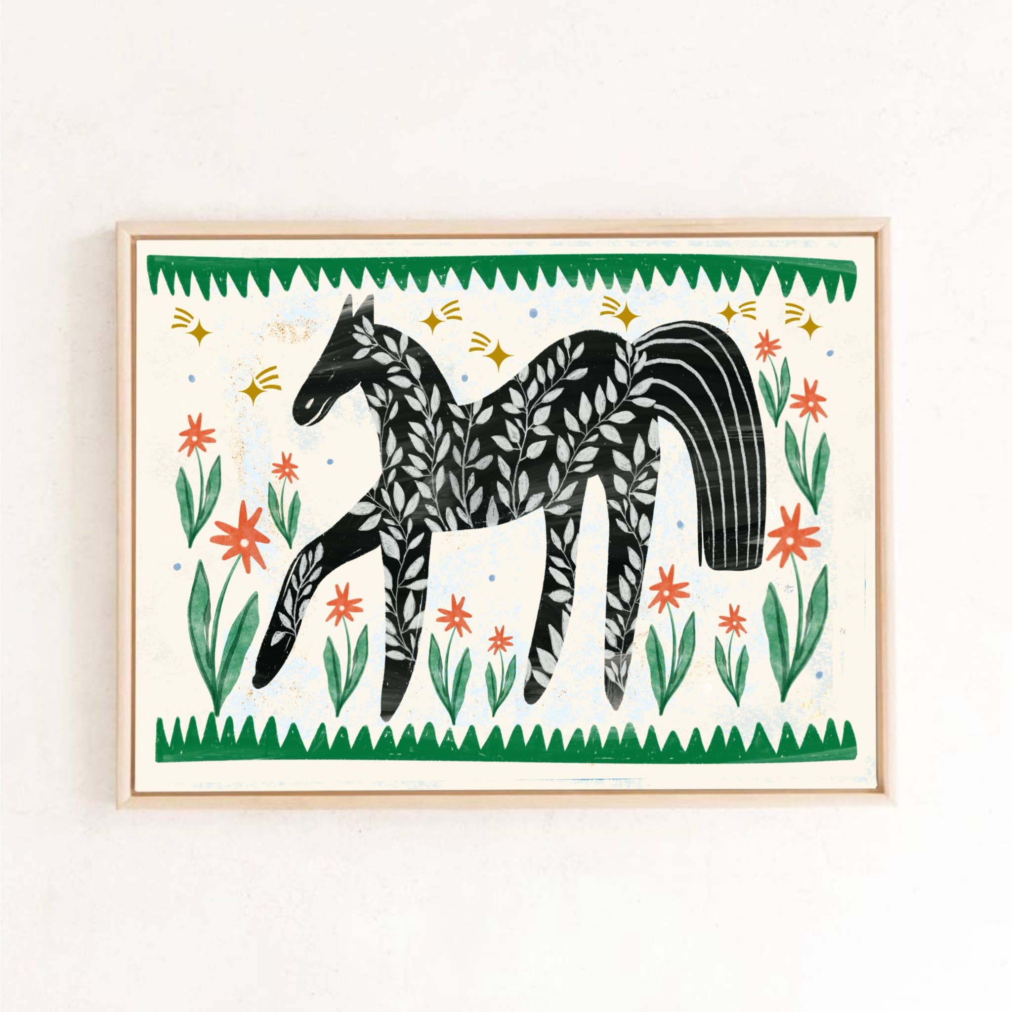 Folk Horse - Illustration numérique sur papier cartouche épais