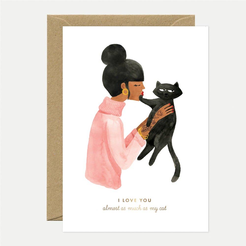 Autant que mon chat - Carte de vœux Amour & amitié - Feuille d'or