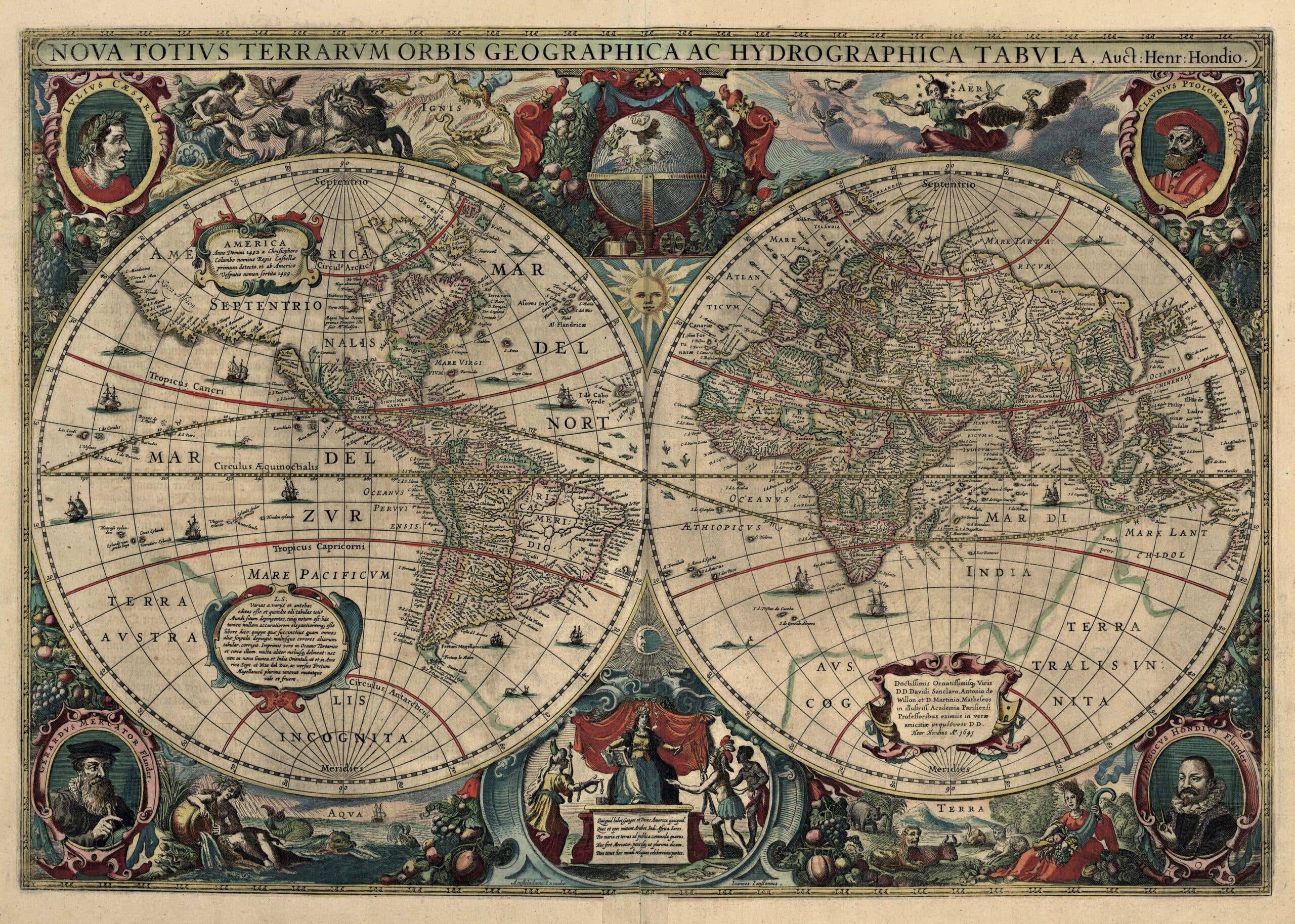 Carte du Monde Historique 1630 - Henricus Hondius - 50 x 70 cm