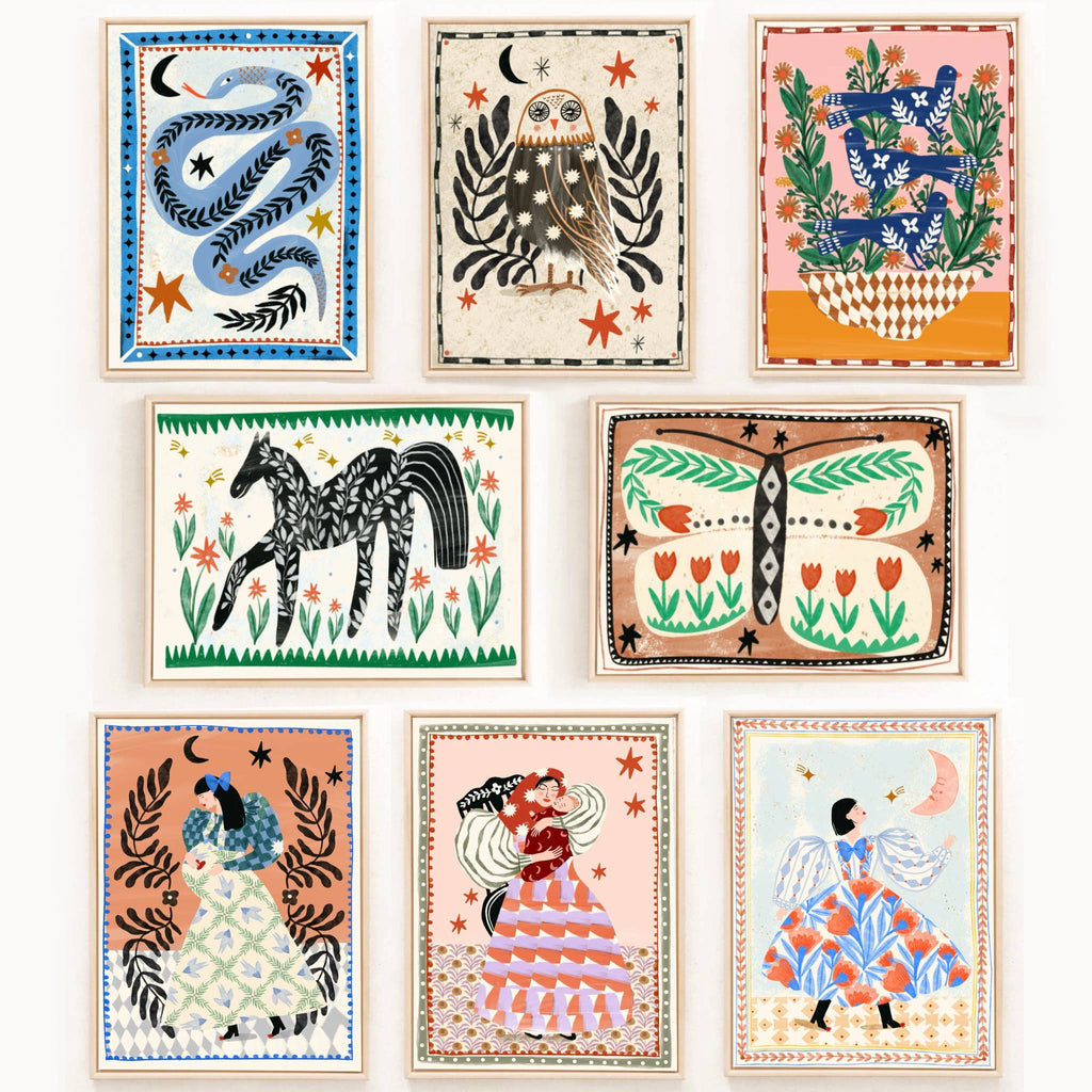 Folk Horse - Illustration numérique sur papier cartouche épais