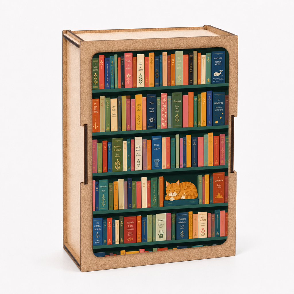 Mini puzzle Bibliothèque avec chat endormi
