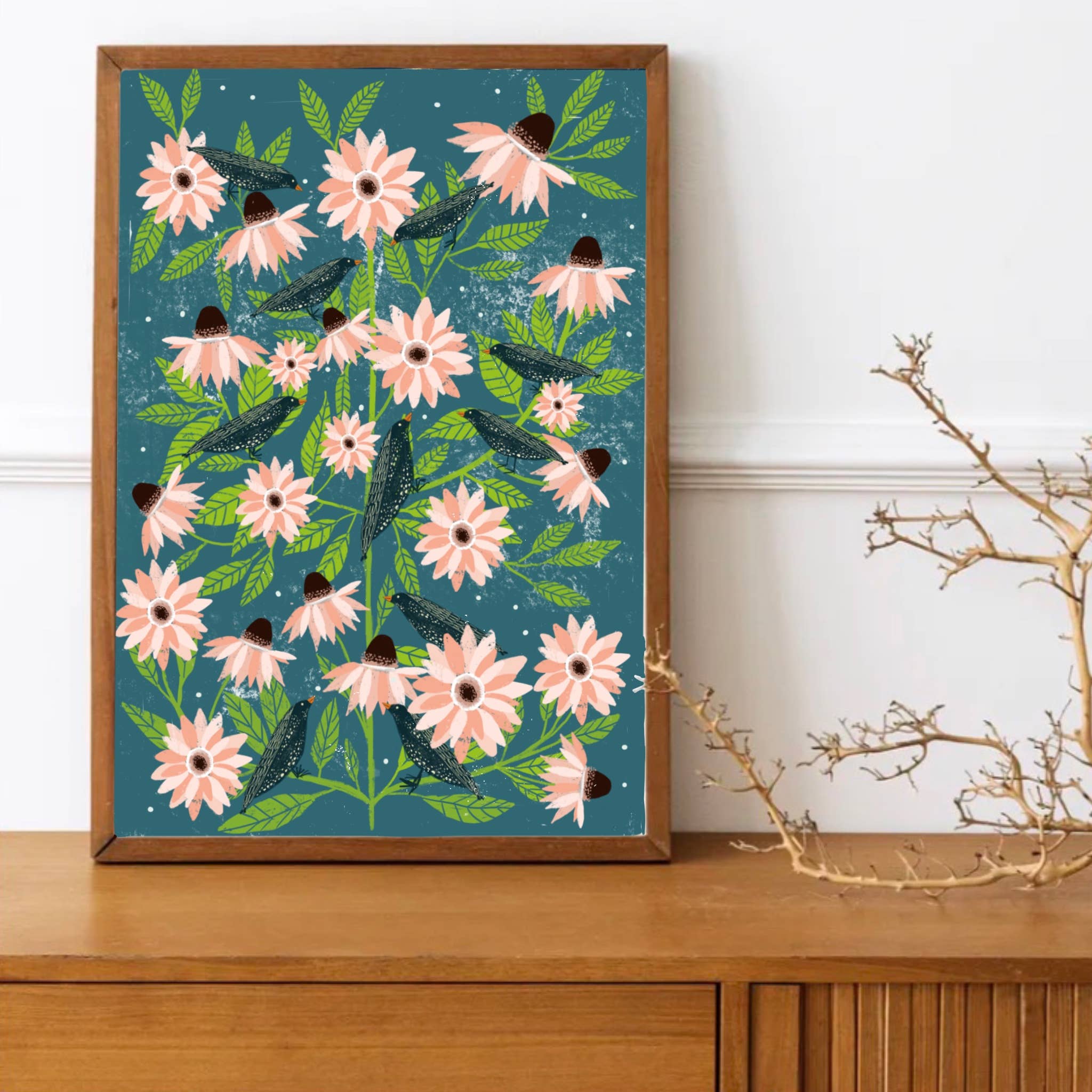 Oiseaux dans un arbre à fleurs