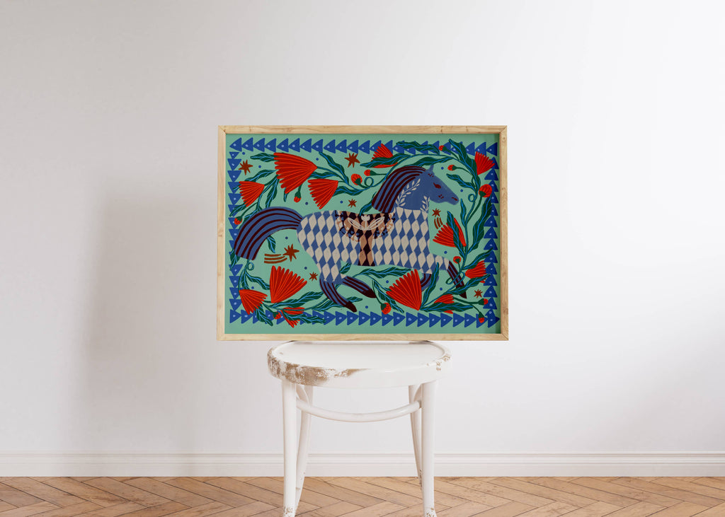 Folk Horse and Flowers