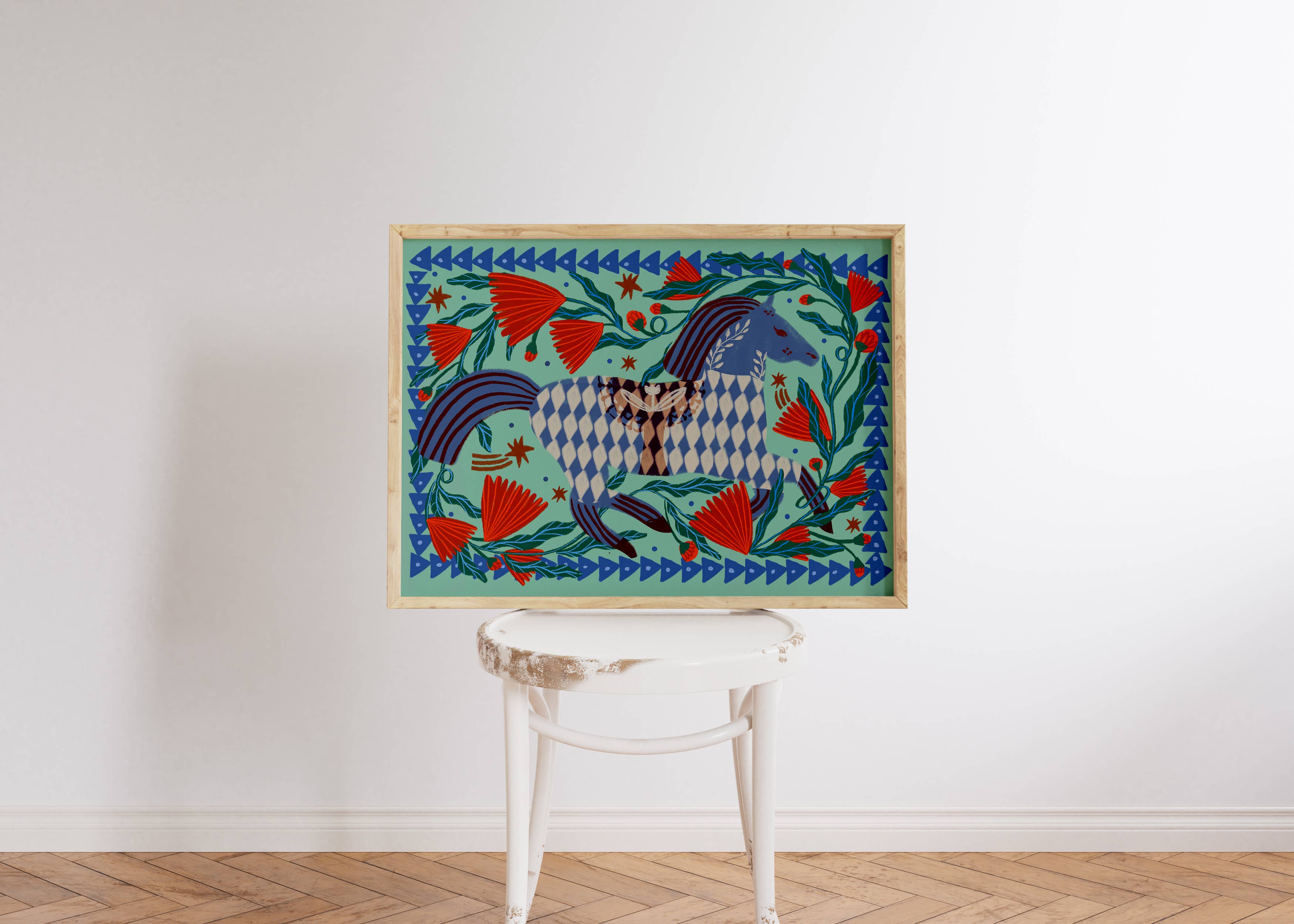 Folk Horse and Flowers