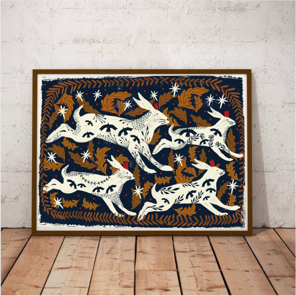 Four hares at night