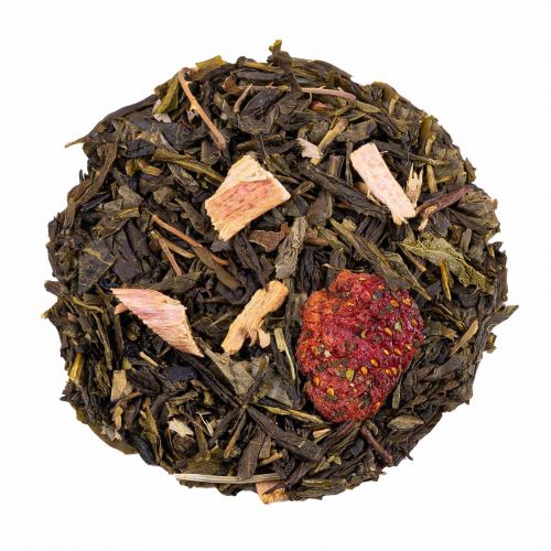 Thé vert et son marque-page "Alice au pays des merveilles" saveur fraise-rhubarbe - 80g