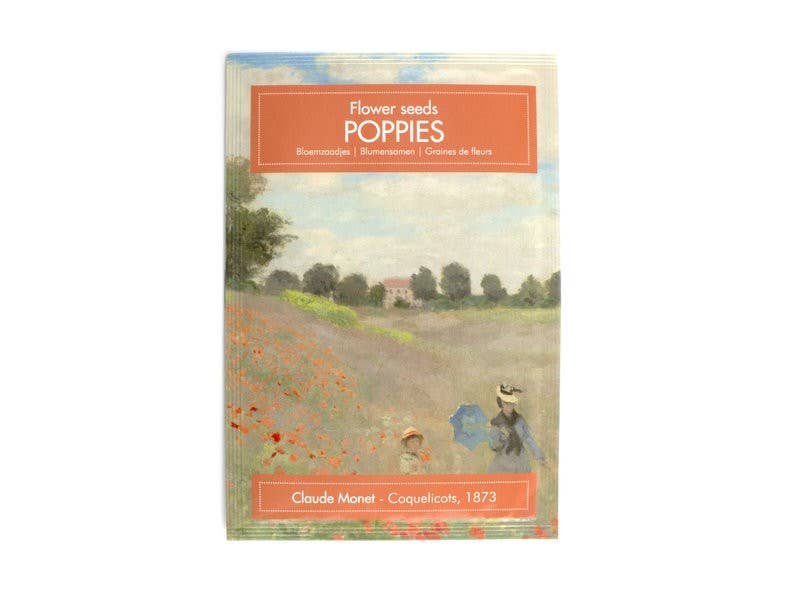 Carte postale avec graines de coquelicot, Monet, Champ de coquelicots