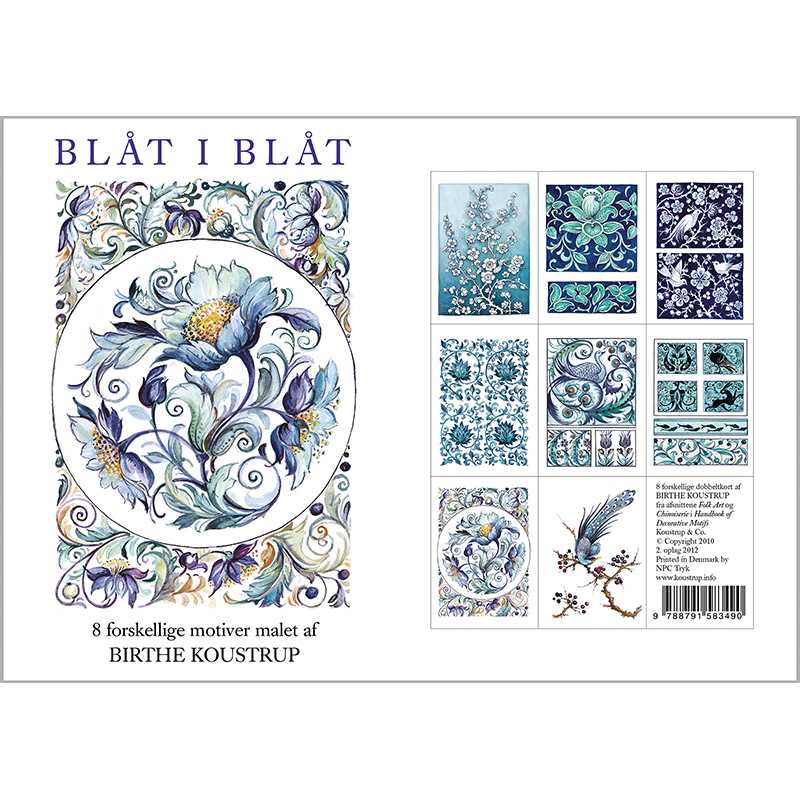 Coffret de 8 cartes bleues avec enveloppes par Birthe Koustrup