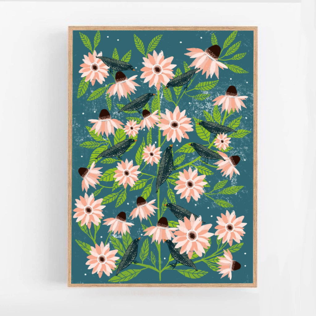 Oiseaux dans un arbre à fleurs
