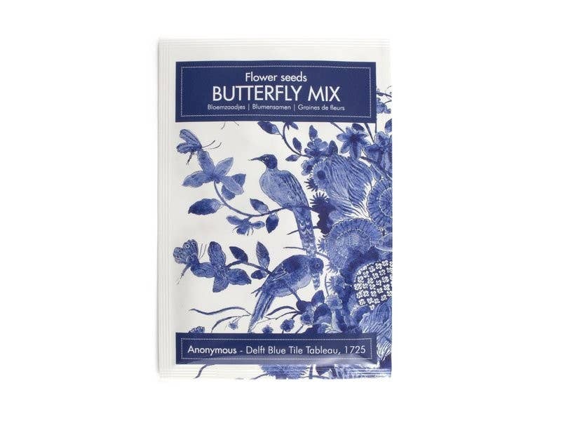 Carte postale avec graines de fleurs mélange pour papillons / Oiseau Bleu de Delft