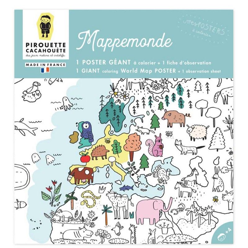 Poster géant à colorier Pirouette Cacahouète " Mappemonde "