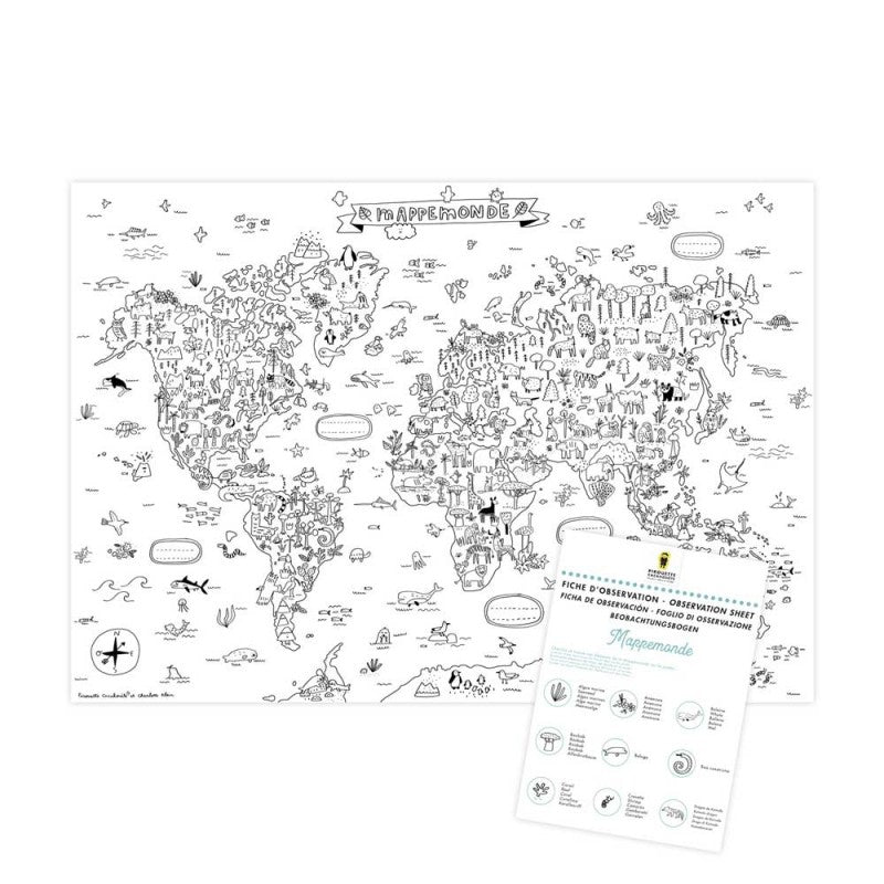 Poster géant à colorier Pirouette Cacahouète " Mappemonde "